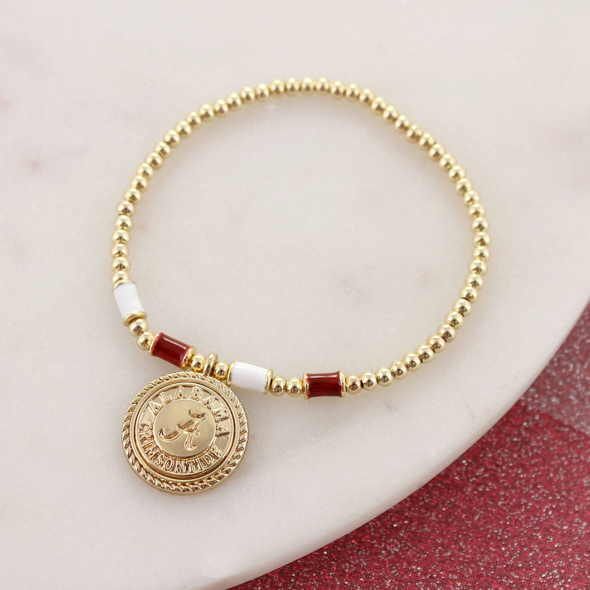 Alabama Gold & Tube Bead Stretch Bracelet