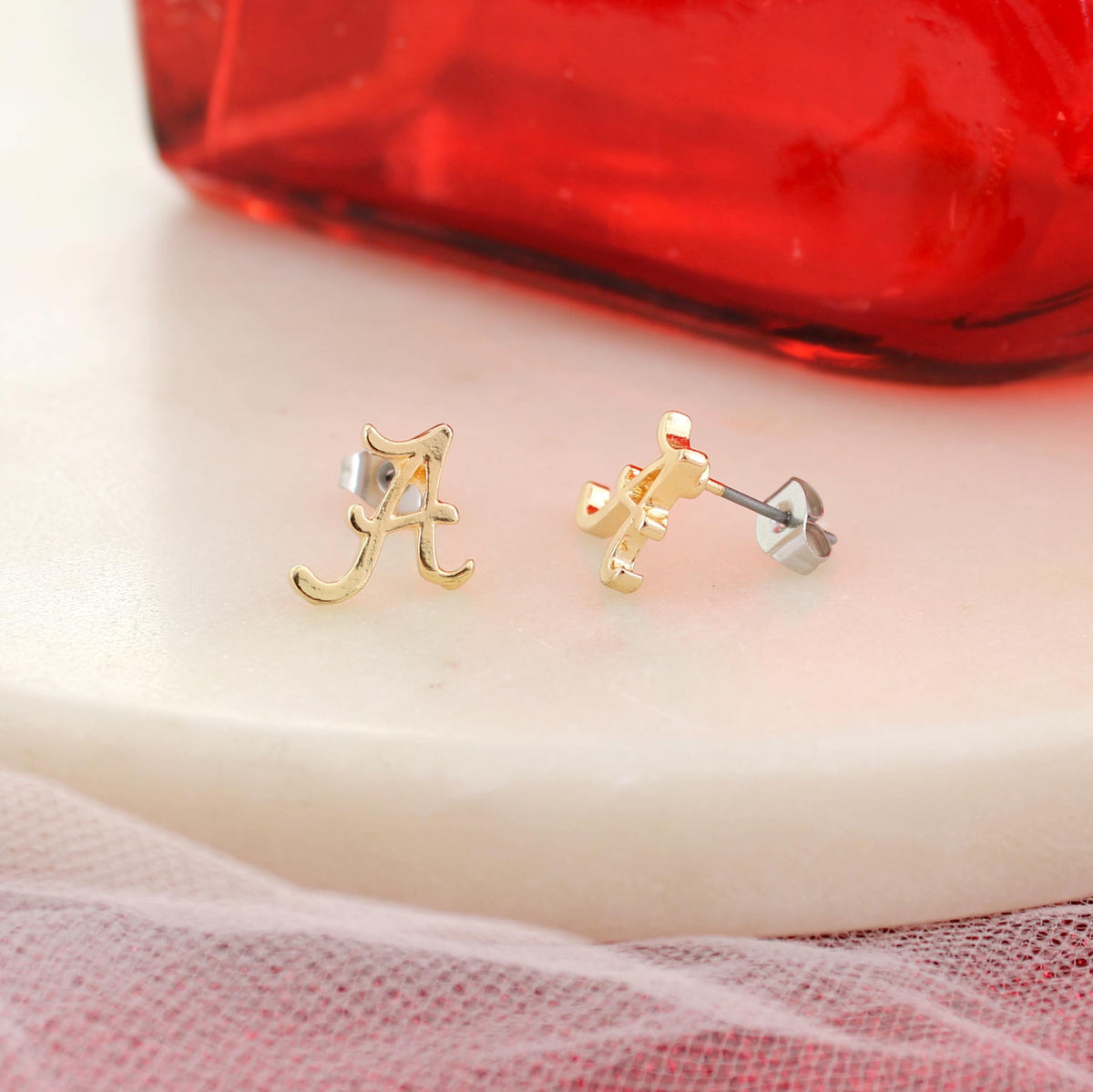 Alabama Shiny Gold Logo Stud Earrings