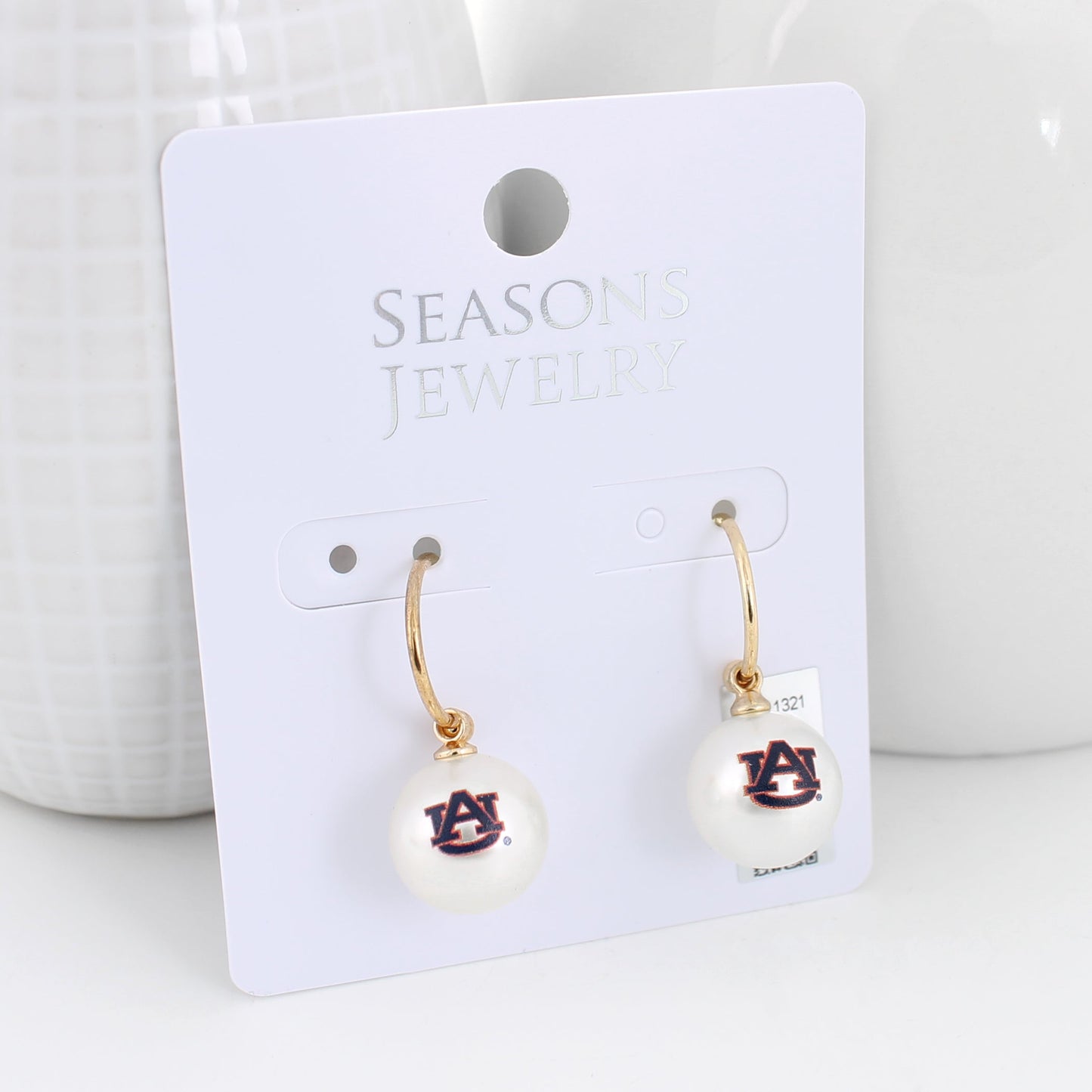 Auburn Logo Pearl Hoop Earrings