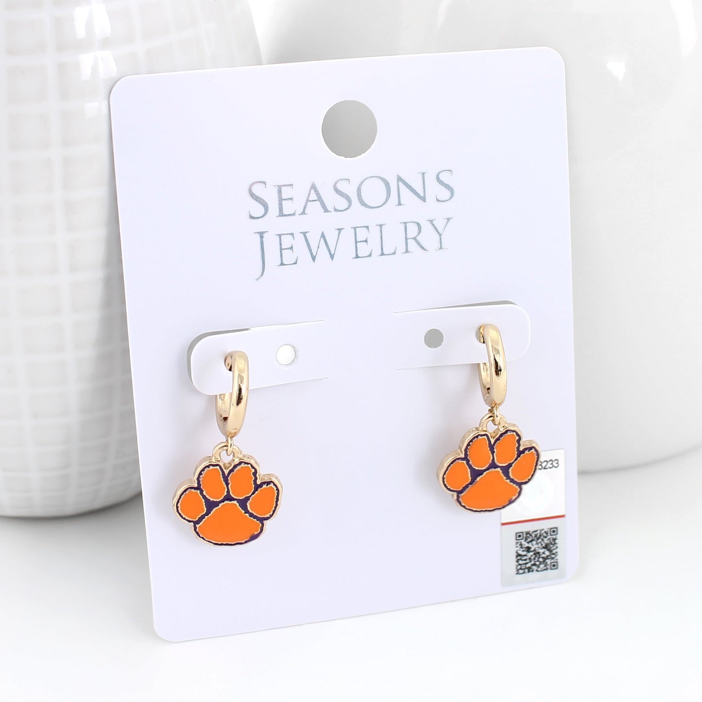 Clemson Gold Huggie Hoop Earrings w/ Enamel Logo