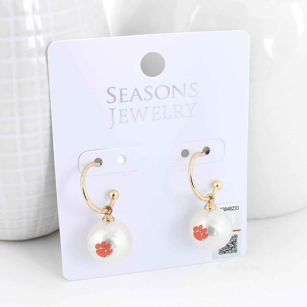 Clemson Pearl Logo Hoop Earrings