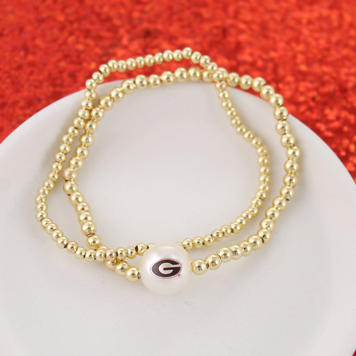 Georgia Gold & Pearl Logo Stretch Bracelet Set