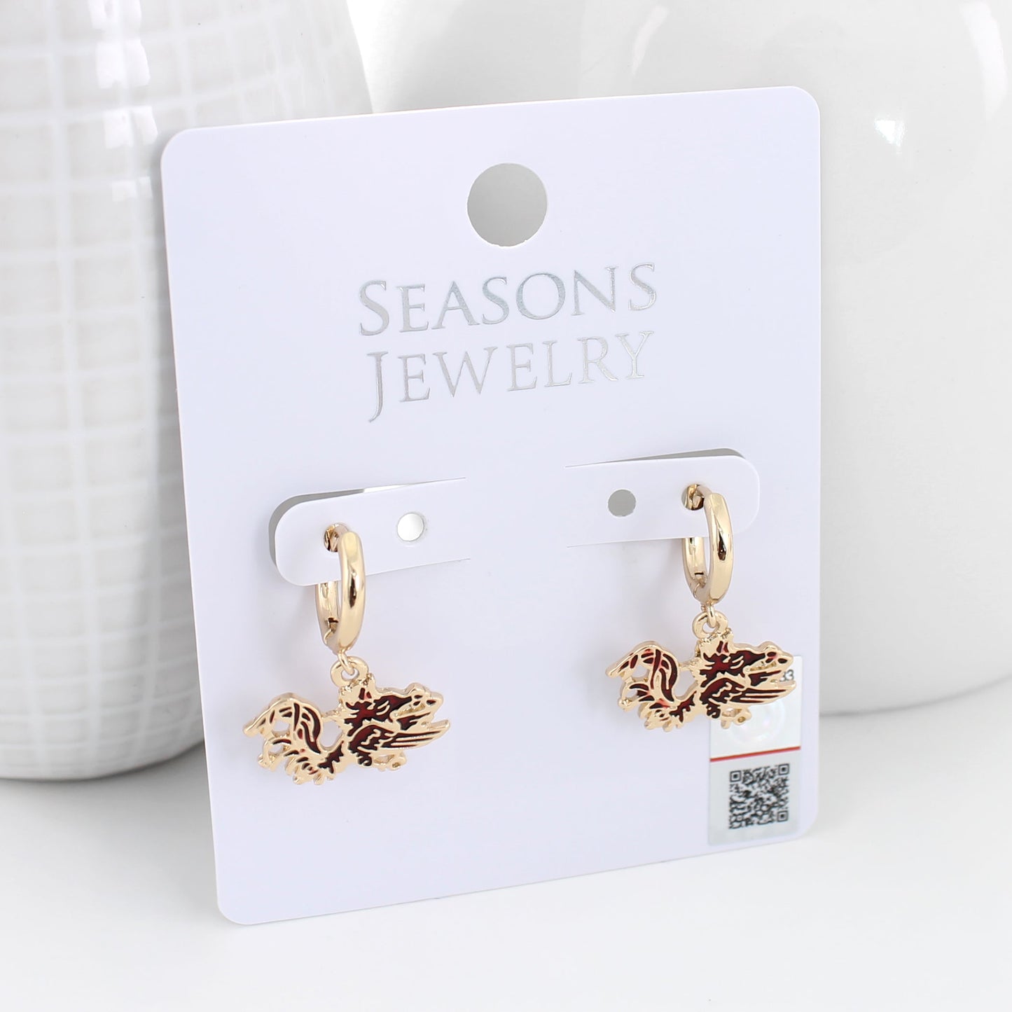 South Carolina Gold Huggie Hoop Earrings w/ Enamel Logo