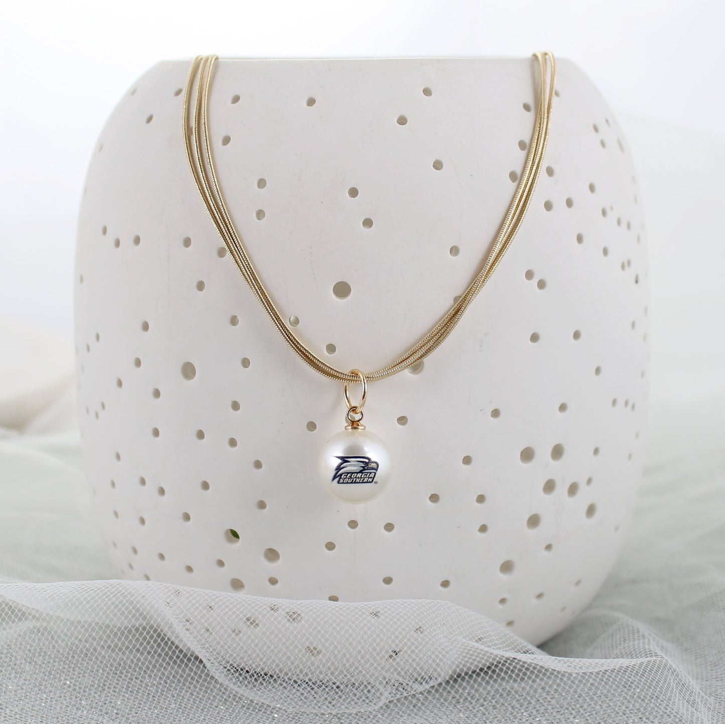 18” Georgia Southern Gold & Pearl Logo 3-Strand Necklace