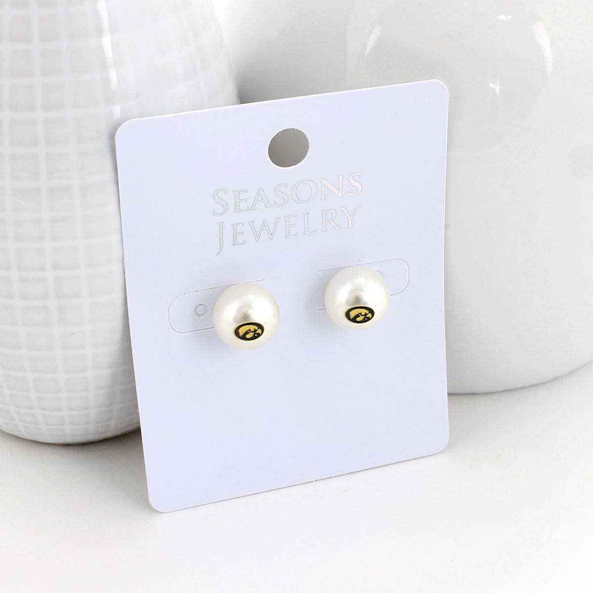 Iowa Logo Pearl Stud Earrings