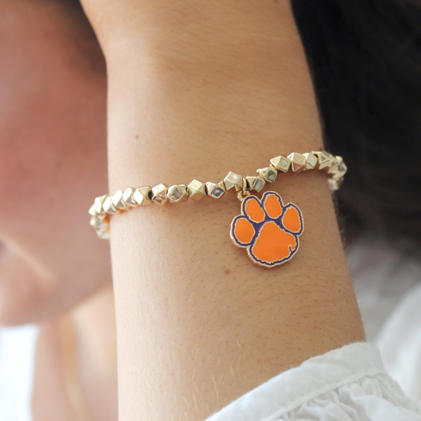 Clemson Gold Stretch Bracelet w/Enamel Logo