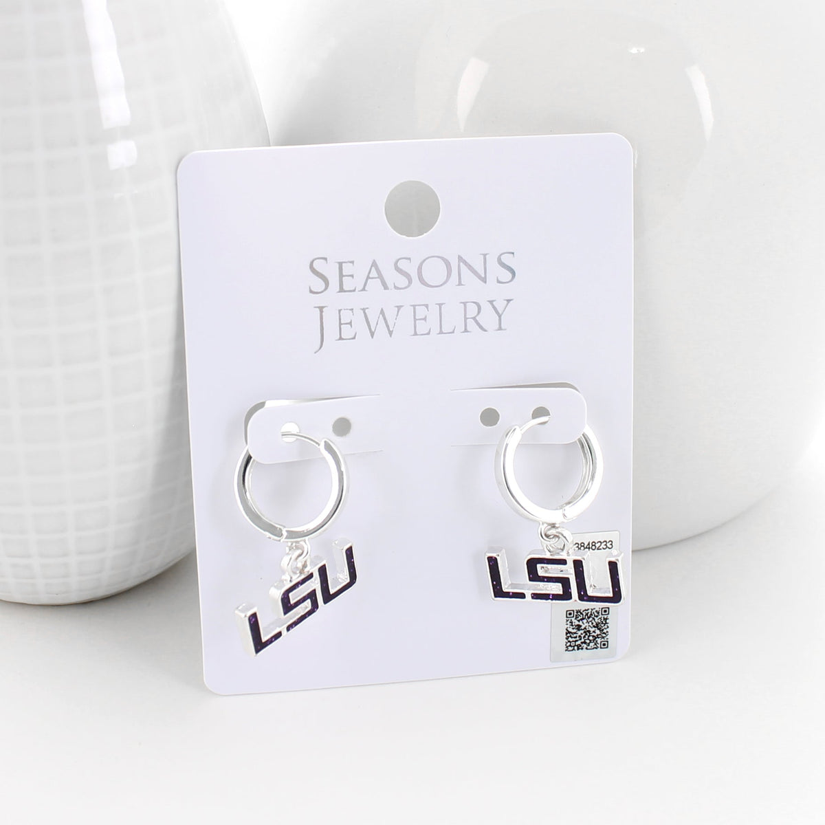 LSU Glitter Enamel Logo Huggie Hoop Earrings