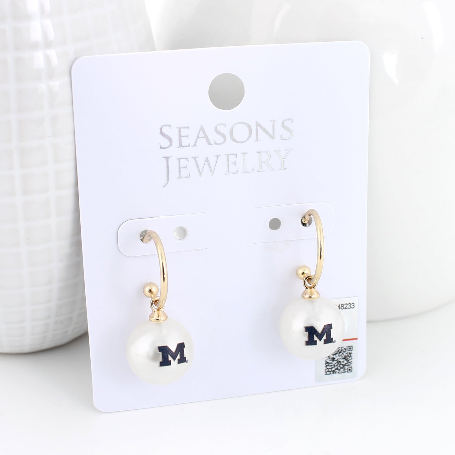 Michigan Pearl Logo Hoop Earrings