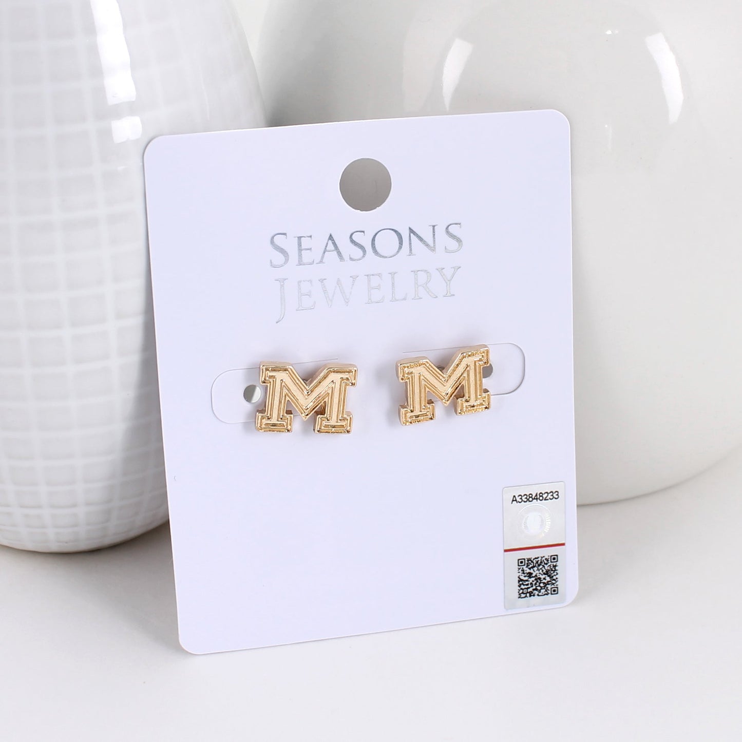 Michigan Shiny Gold Logo Stud Earrings