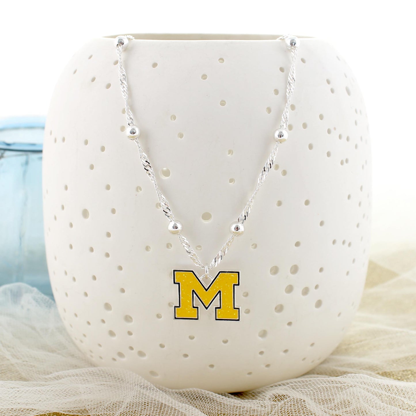 Michigan Glitter Enamel Logo Necklace