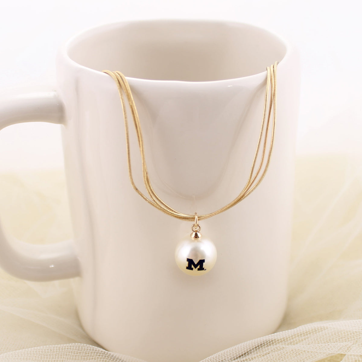 18” Michigan Gold & Pearl Logo 3-Strand Necklace