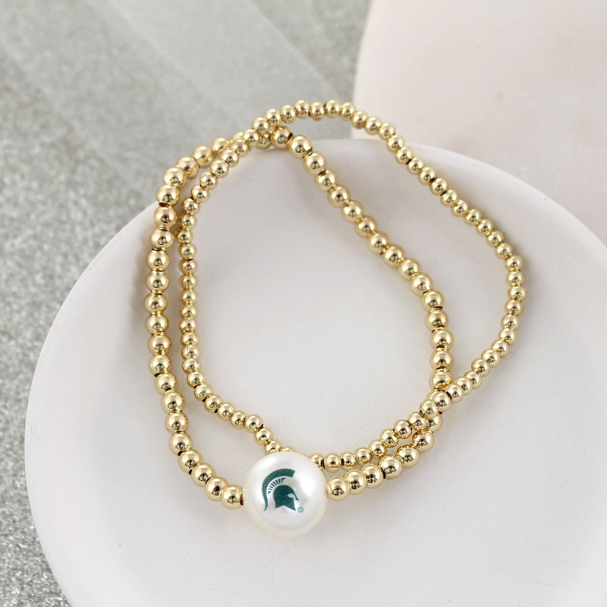 Michigan State Gold & Pearl Logo Stretch Bracelet Set
