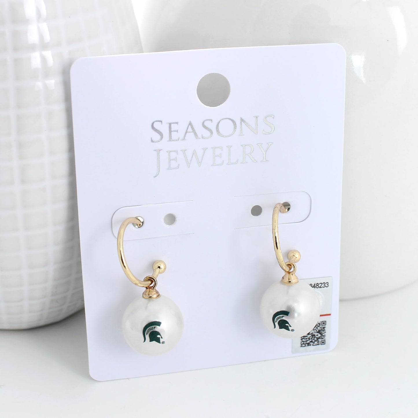 Michigan State Pearl Logo Hoop Earrings