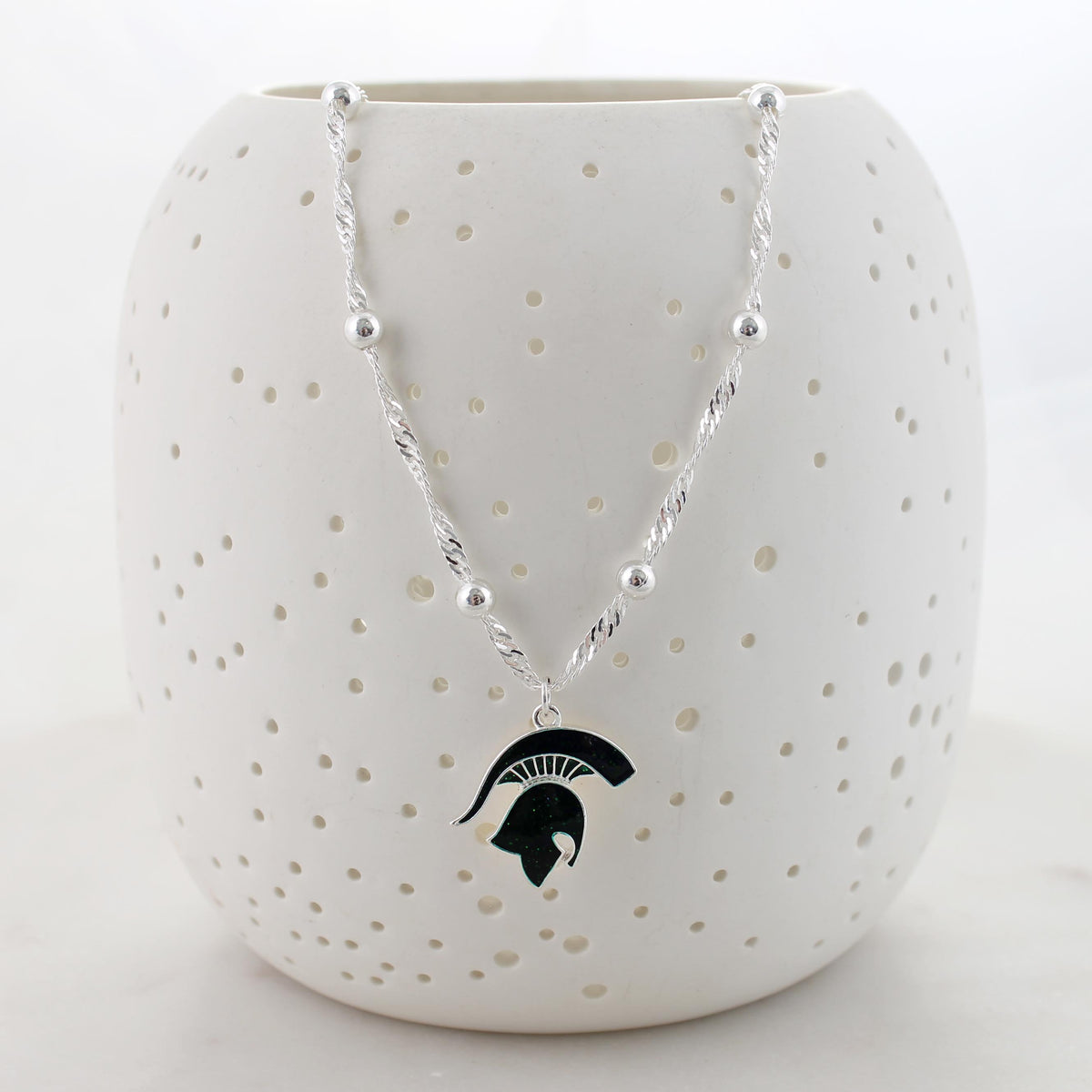 Michigan State Glitter Enamel Logo Necklace