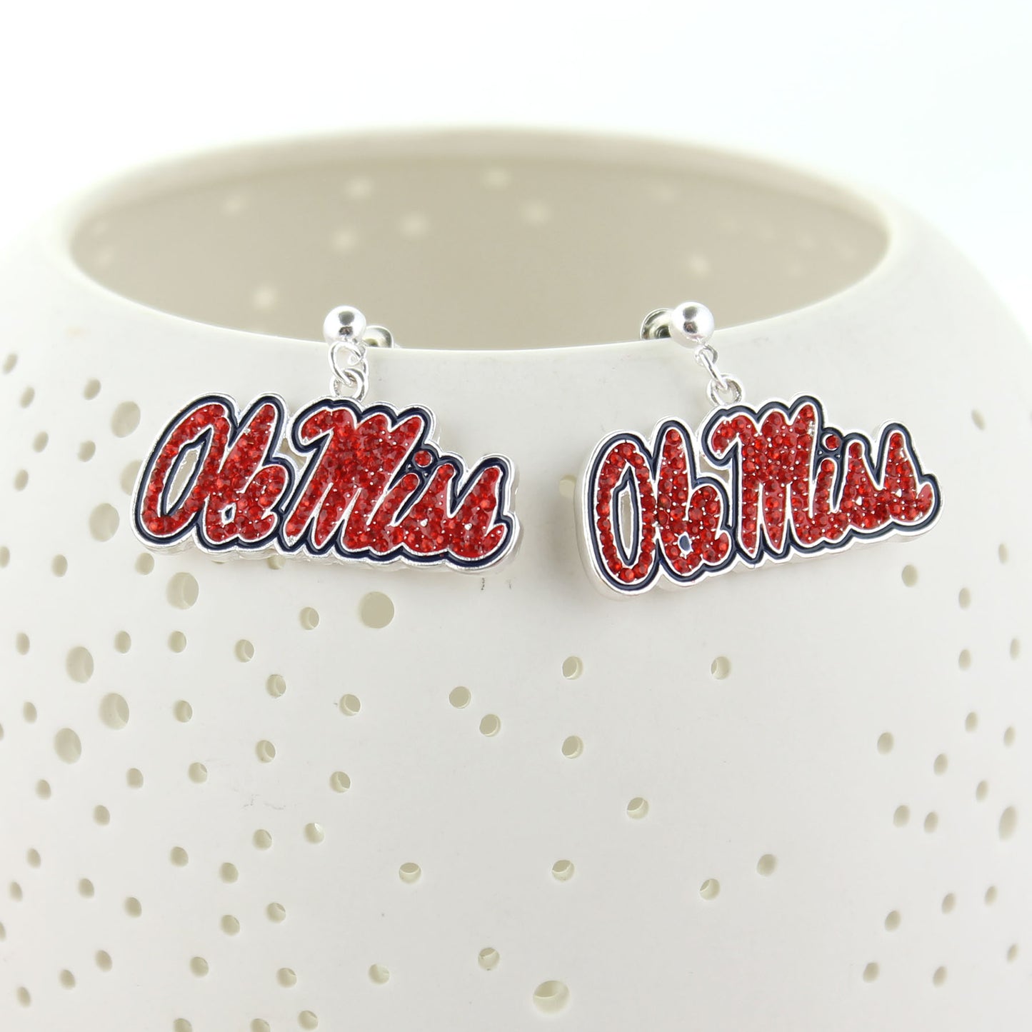 Ole Miss Crystal Logo Earrings