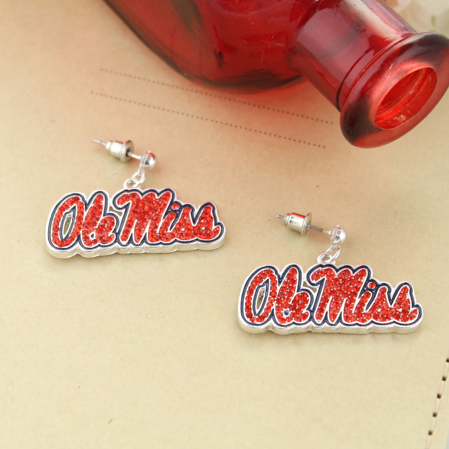Ole Miss Crystal Logo Earrings