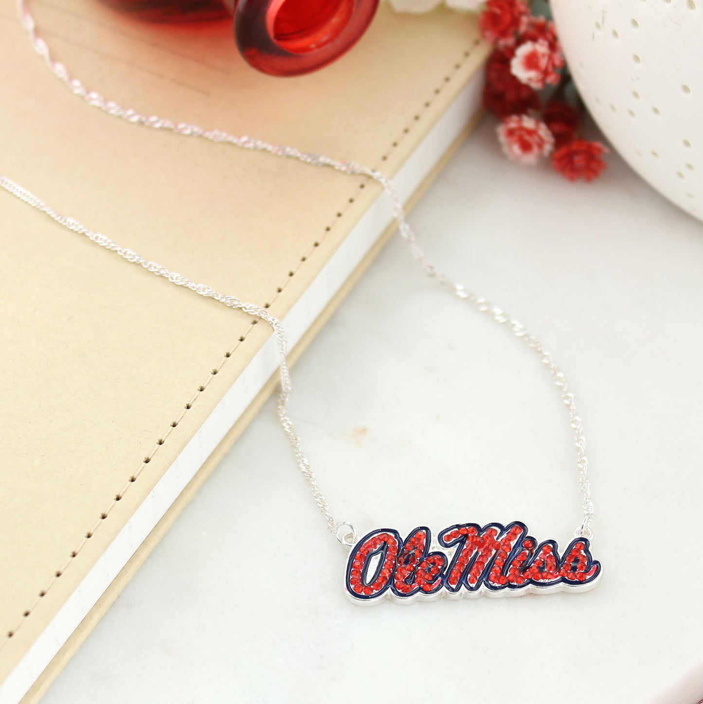 Ole Miss Rhinestone Crystal Logo Necklace