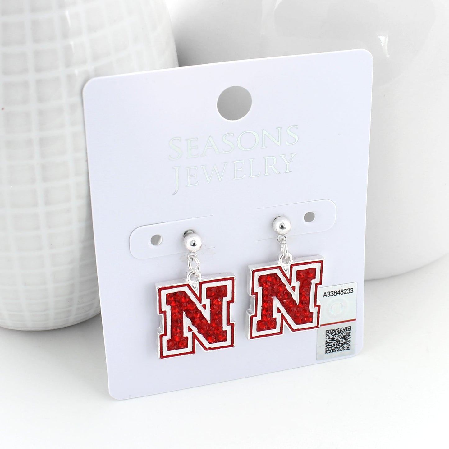 Nebraska Crystal Logo Earrings