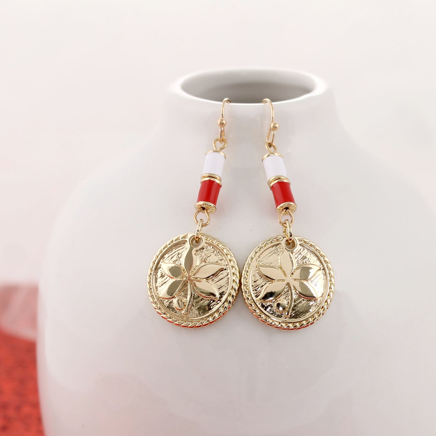 Ohio State Gold & Tube Bead Earrings