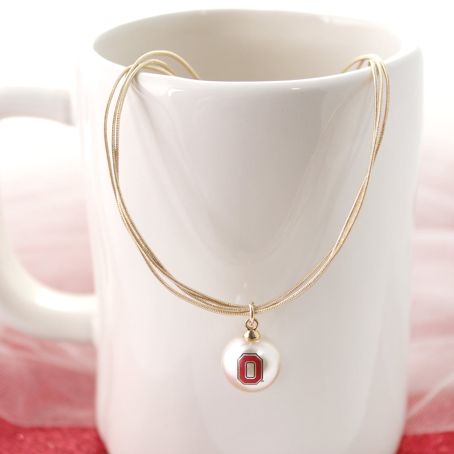 18” Ohio State Gold & Pearl Logo 3-Strand Necklace