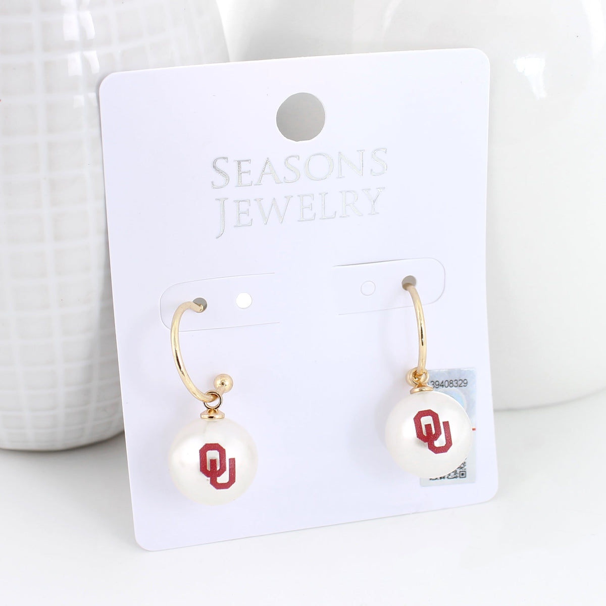 Oklahoma Pearl Logo Hoop Earrings