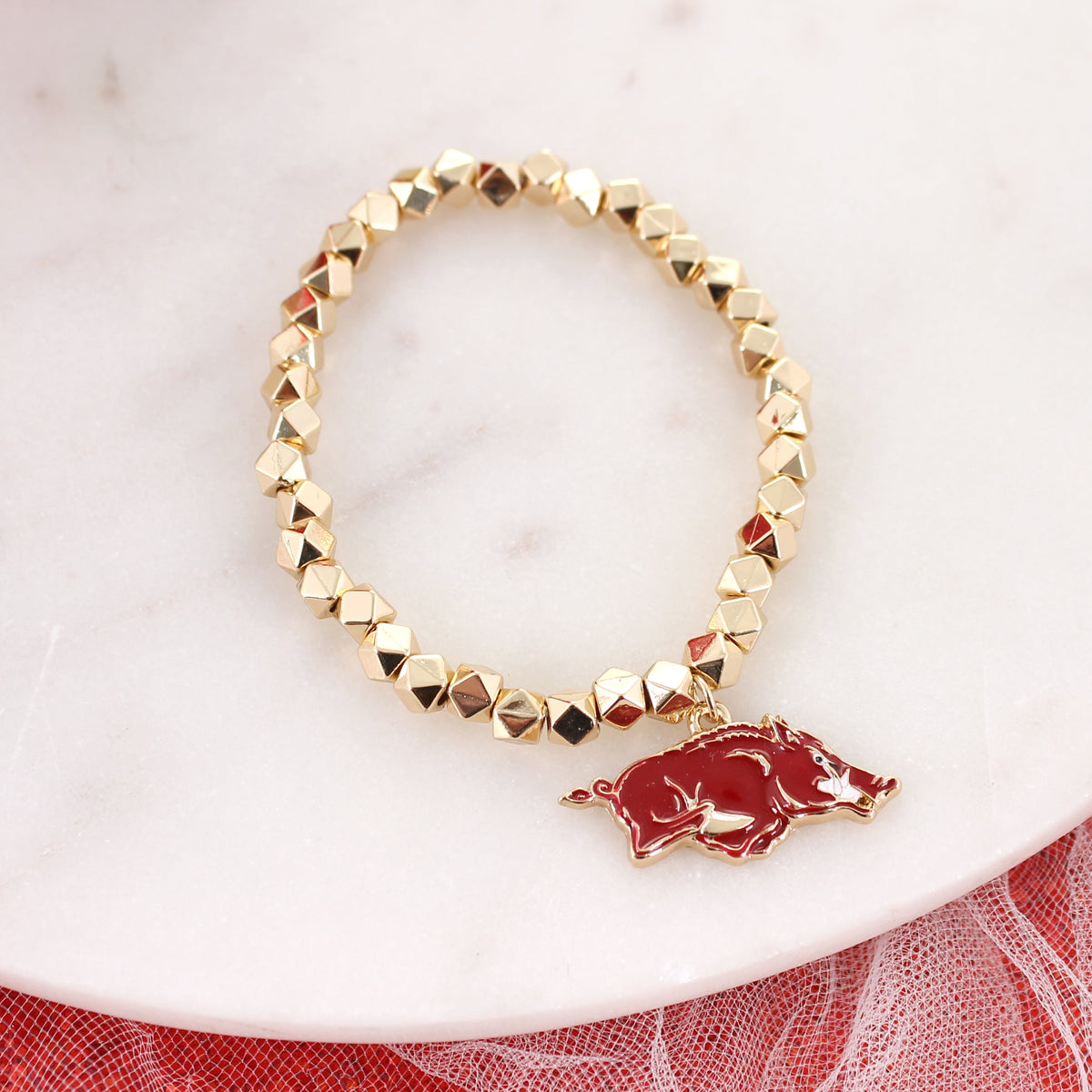 Arkansas Gold Stretch Bracelet w/Enamel Logo
