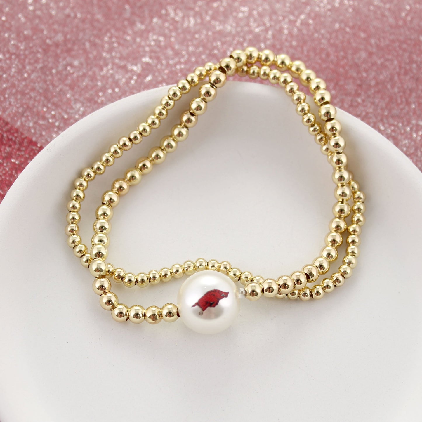 Arkansas Gold & Pearl Logo Stretch Bracelet Set