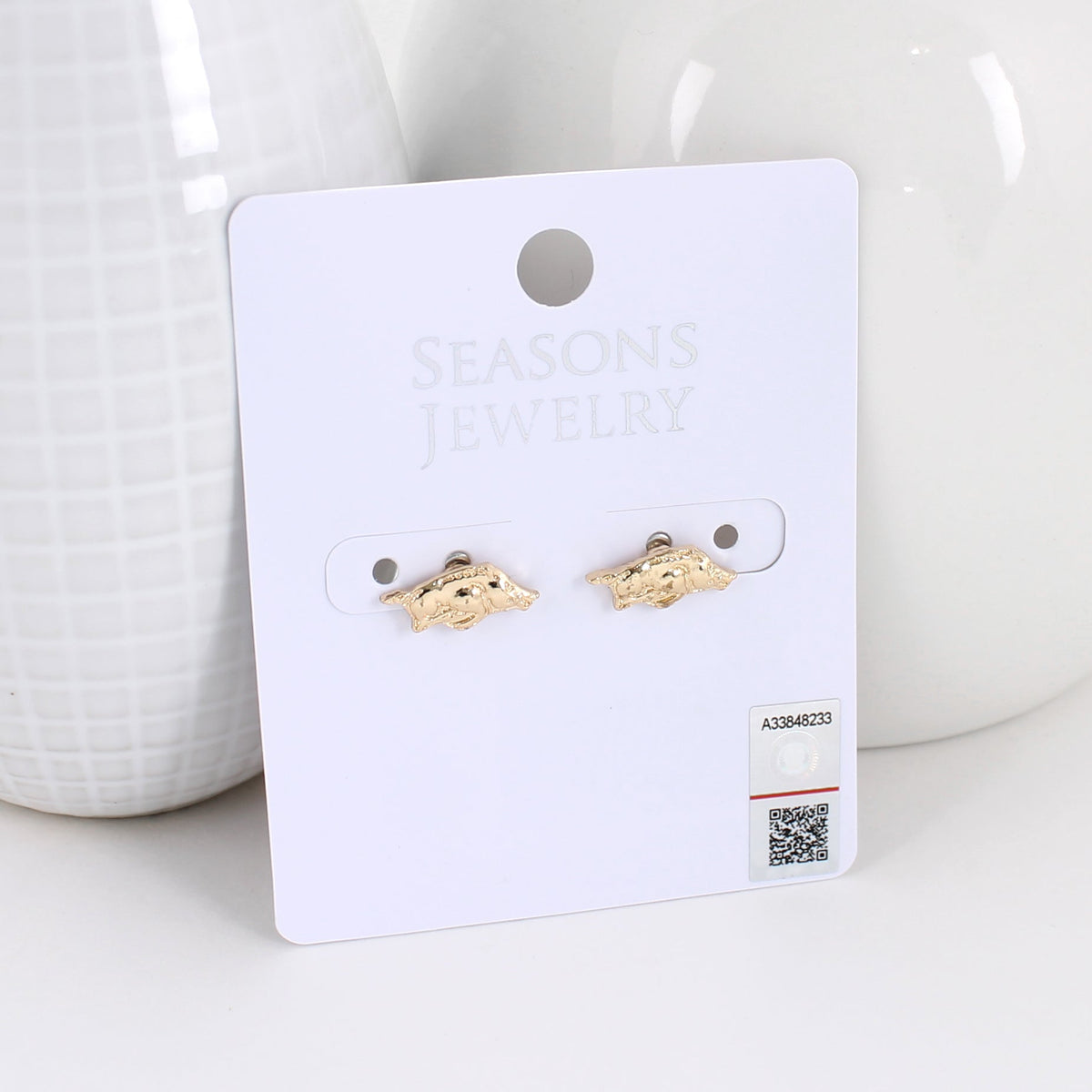 Arkansas Shiny Gold Logo Stud Earrings