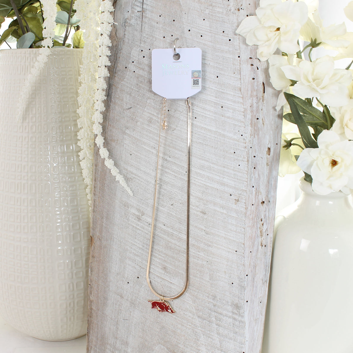 Arkansas Gold & Enamel Logo Necklace