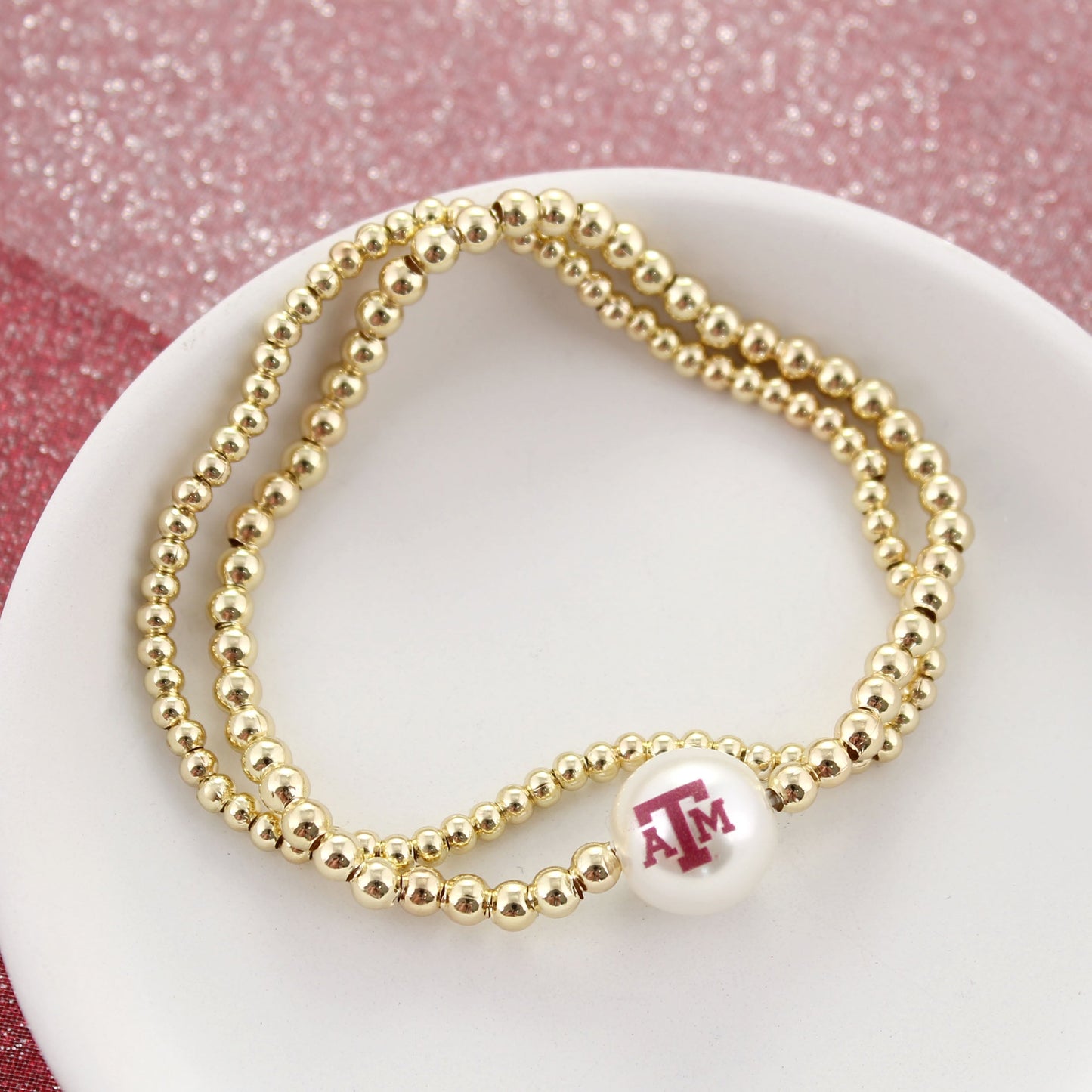 Texas A&M Gold & Pearl Logo Stretch Bracelet Set