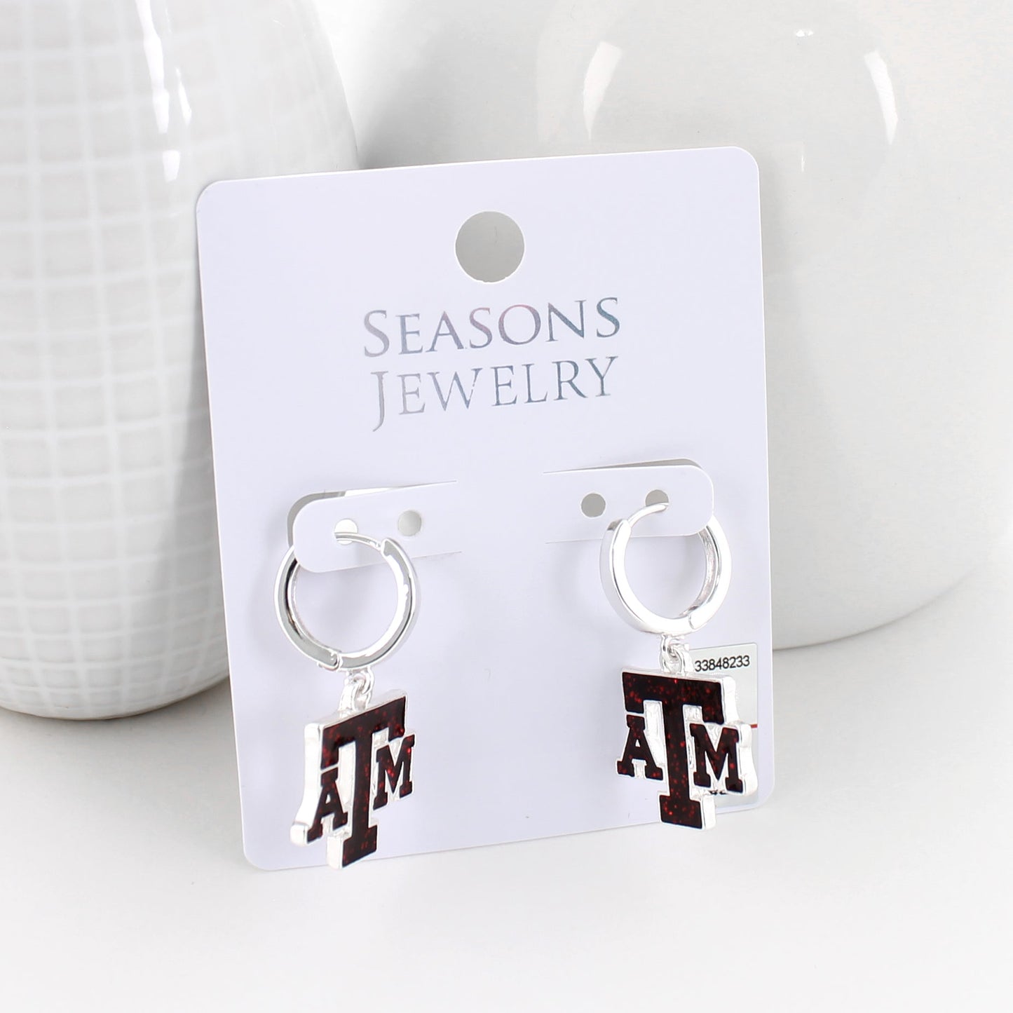 Texas A&M Glitter Enamel Logo Huggie Hoop Earrings