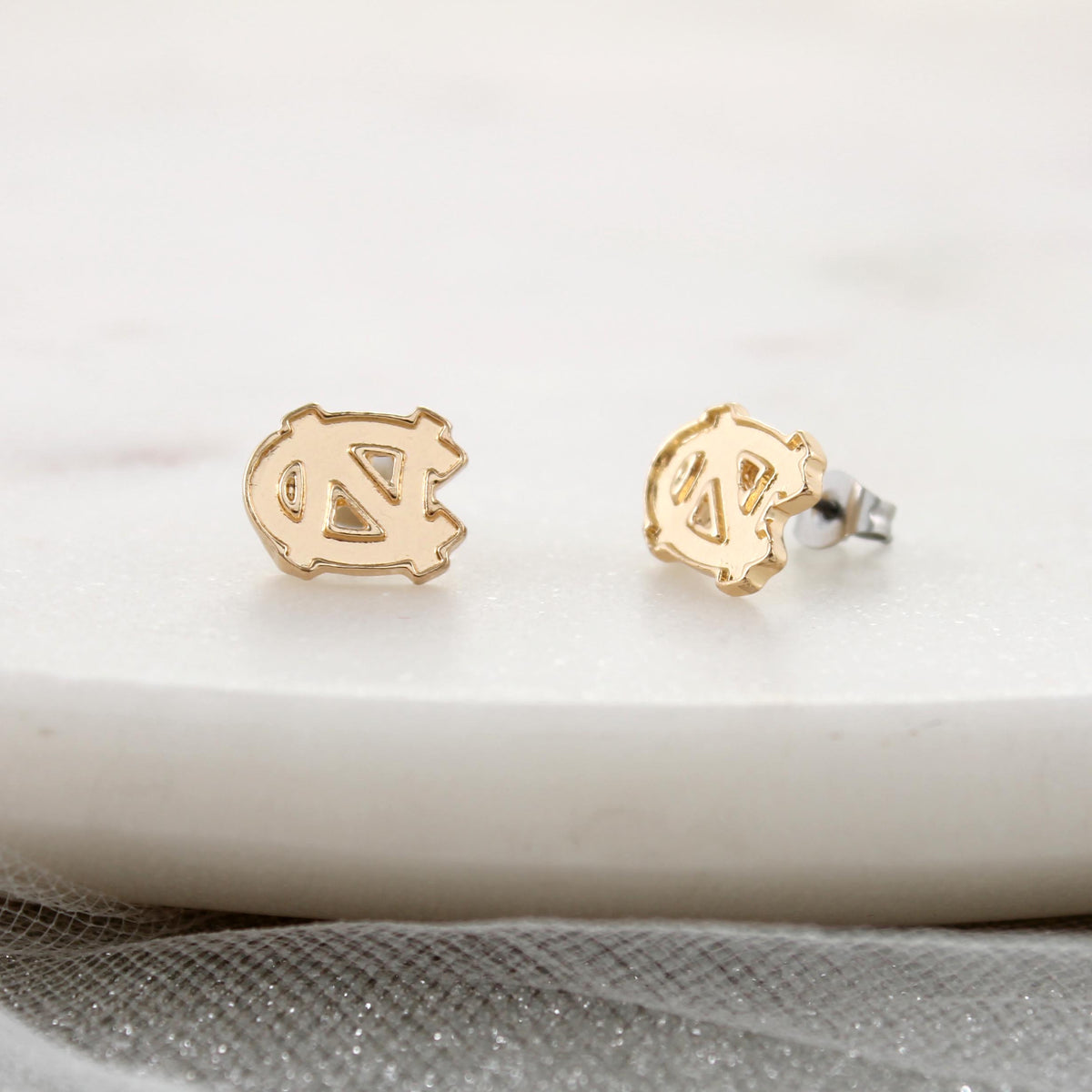 North Carolina Shiny Gold Logo Stud Earrings