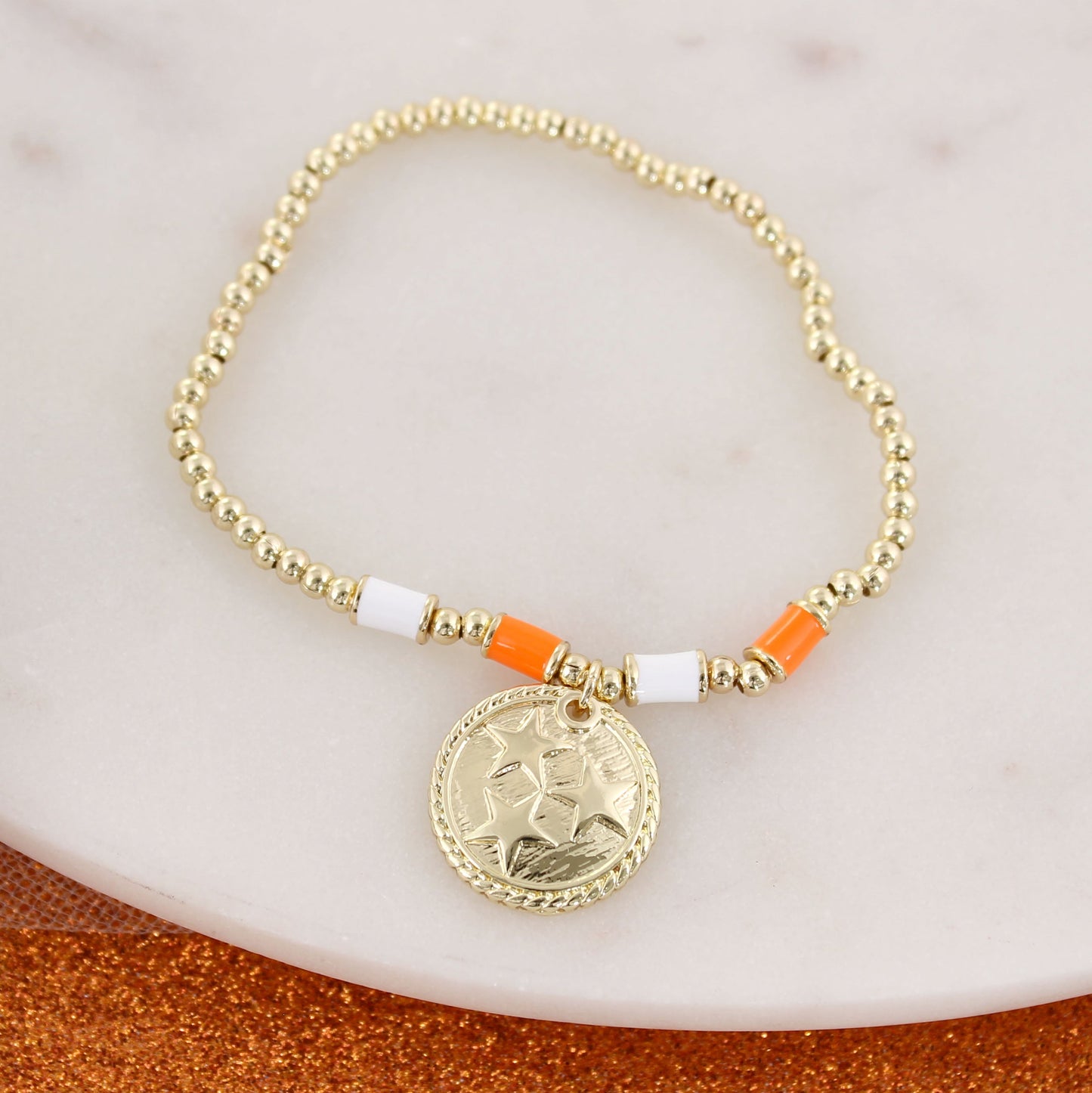 Tennessee Gold & Tube Bead Stretch Bracelet
