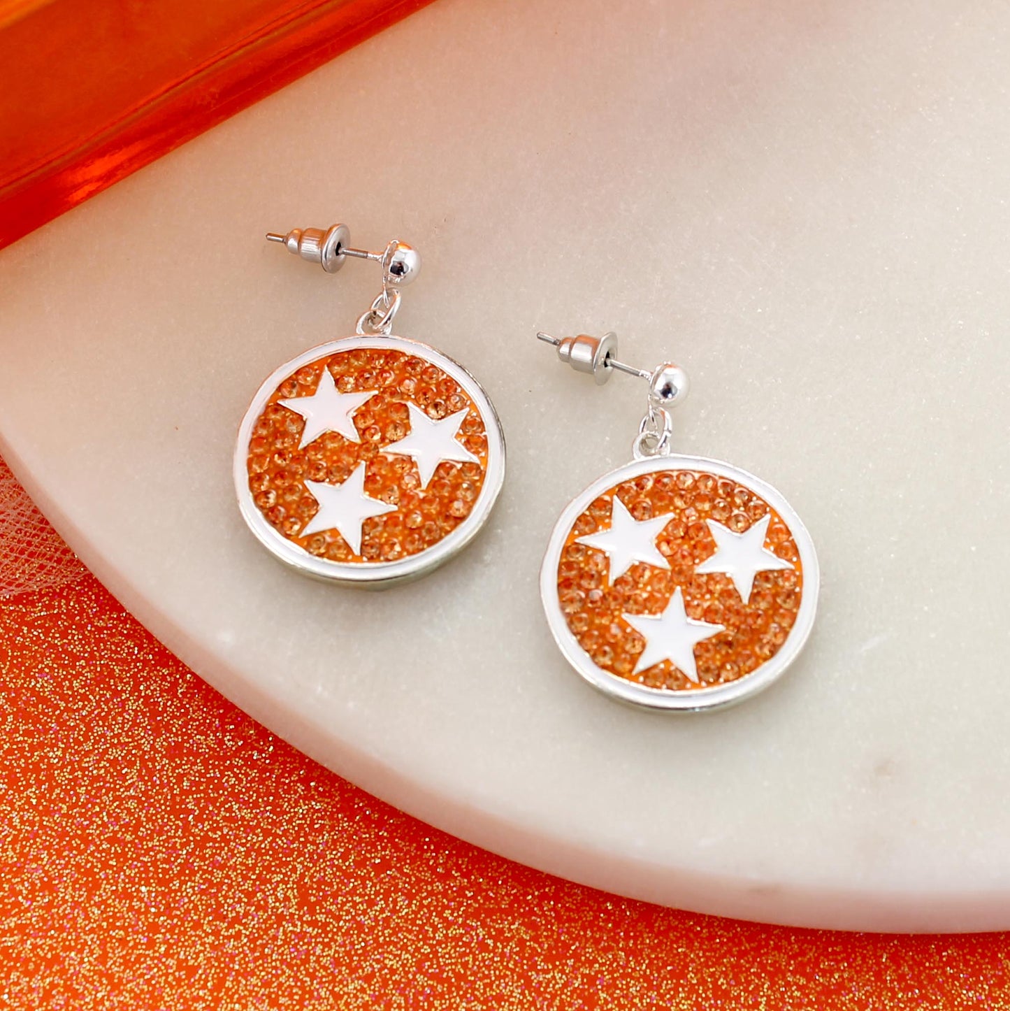 Tennessee Tri-Star Crystal Logo Earrings
