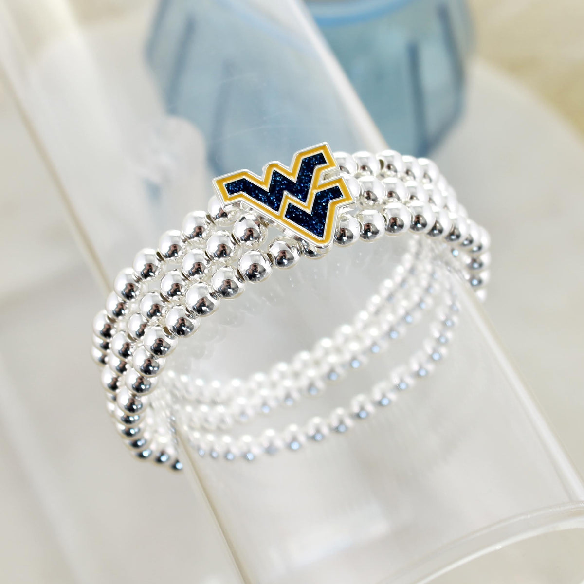 West Virginia Glitter Enamel Logo Stretch Bracelet Set