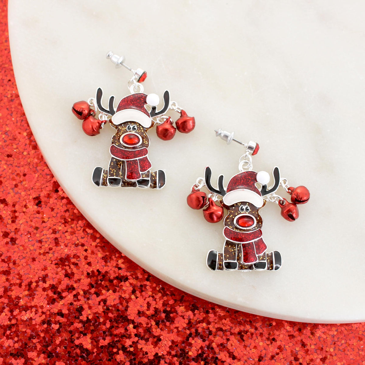 Jingle Bell Reindeer Christmas Earrings