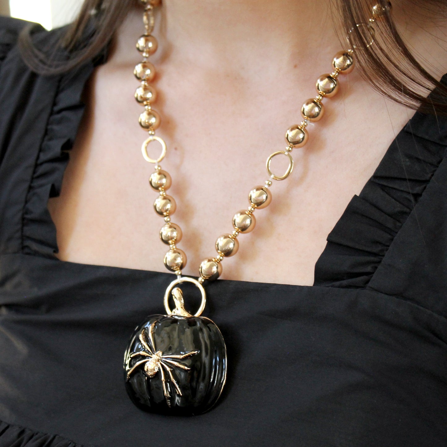 Black Pumpkin w/ Gold Spider Convertible Pin/Pendant