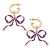 Purple Huggie Hoop Enamel Bow Earrings - Fan Sparkle