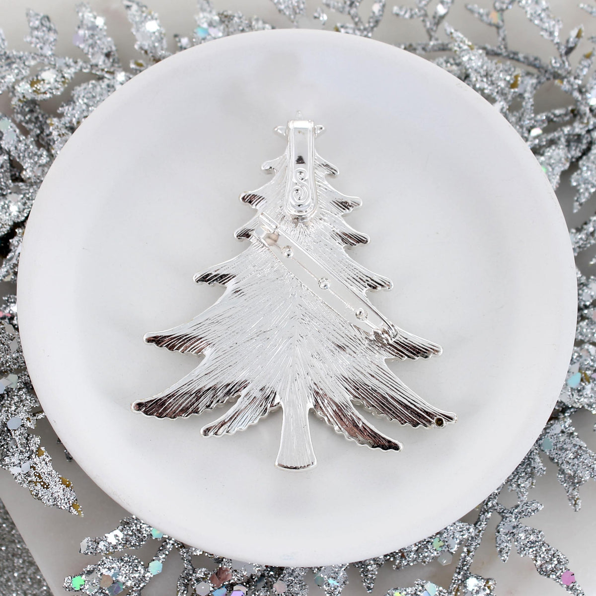 White Glitter Enamel Christmas Tree Pin/Pendant