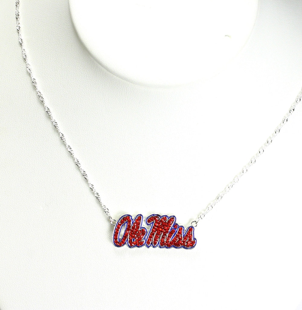 Ole Miss Rhinestone Crystal Logo Necklace