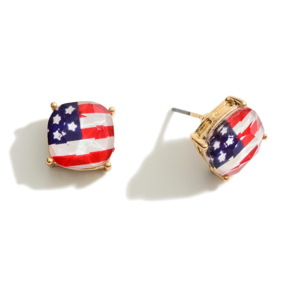 American Flag Stud Earrings - Gold - Fan Sparkle