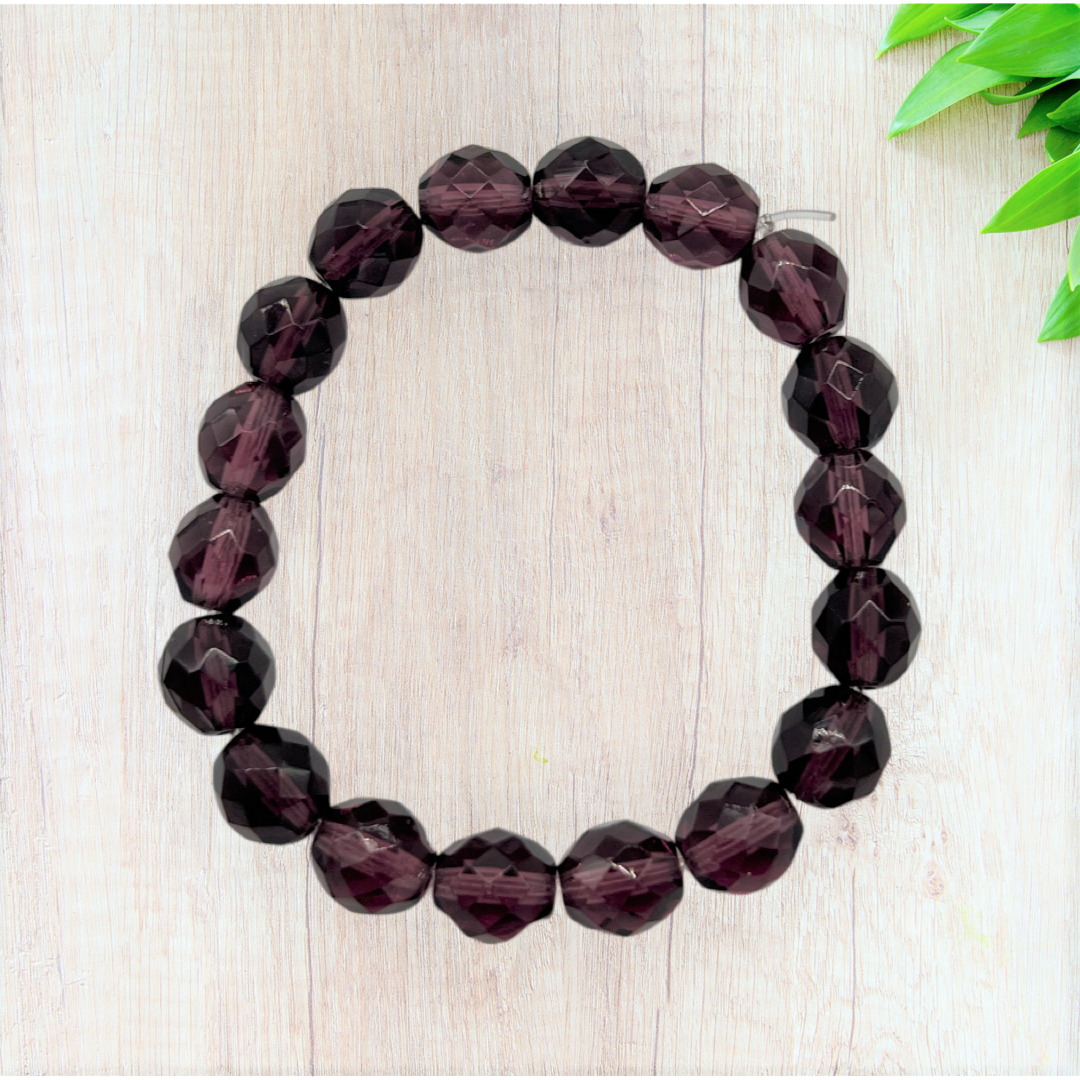 Amethyst Czech Glass Stretch Bracelet - Fan Sparkle