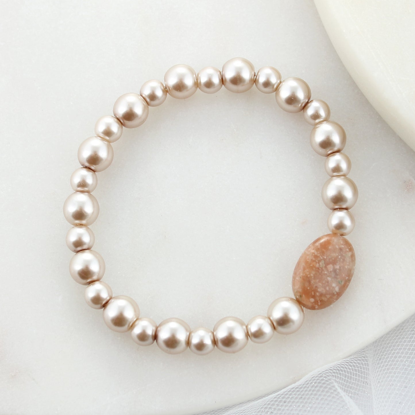 Blush Stone & Pearl Stretch Bracelet