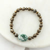 Green Stone & Vintage Bead Stretch Bracelet