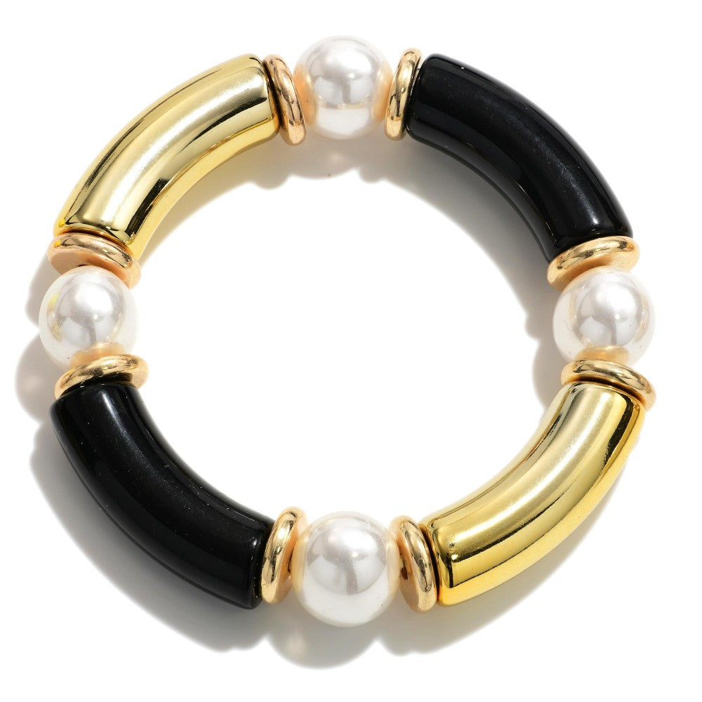 Black Tube Bead Bracelet - Fan Sparkle
