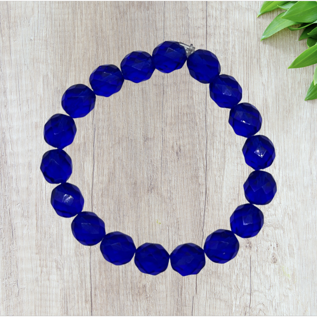 Cobalt Czech Glass Stretch Bracelet - Fan Sparkle