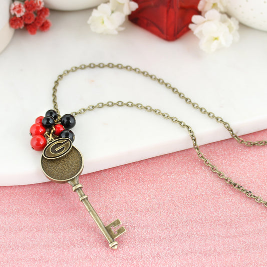 36” Georgia Vintage Style Logo w/ Key and Pearl Cluster Necklace