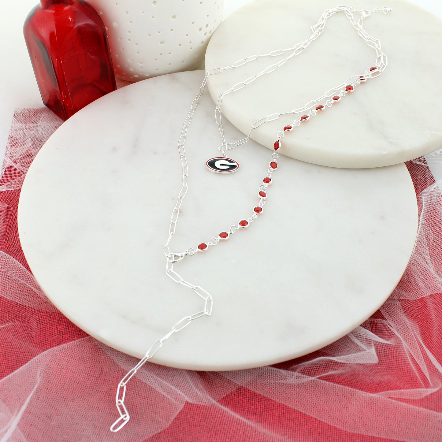18 - 32β Georgia Paperclip Chain & Enamel Logo Necklace Set