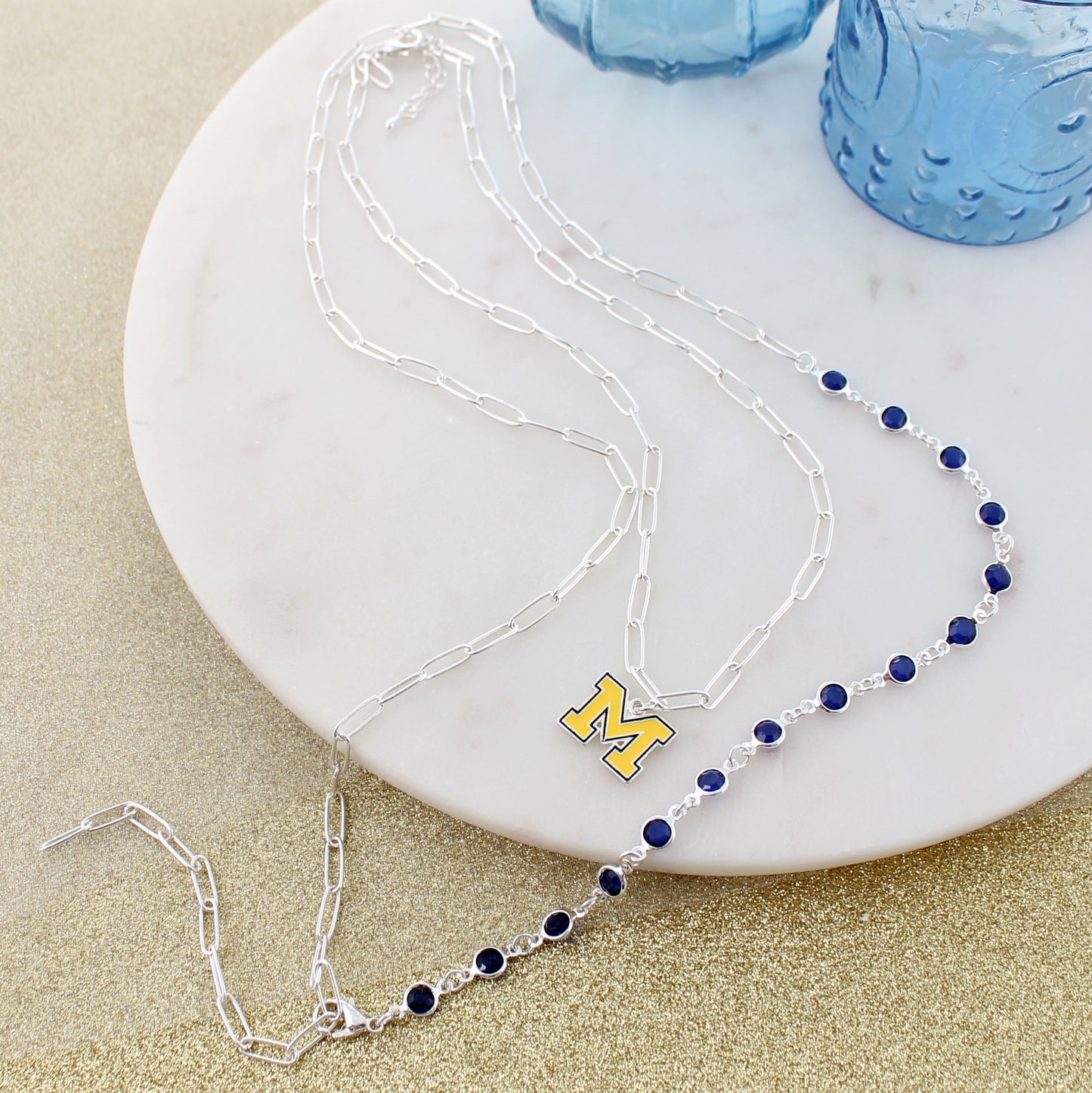 18 - 32” Michigan Paperclip Chain & Enamel Logo Necklace Set