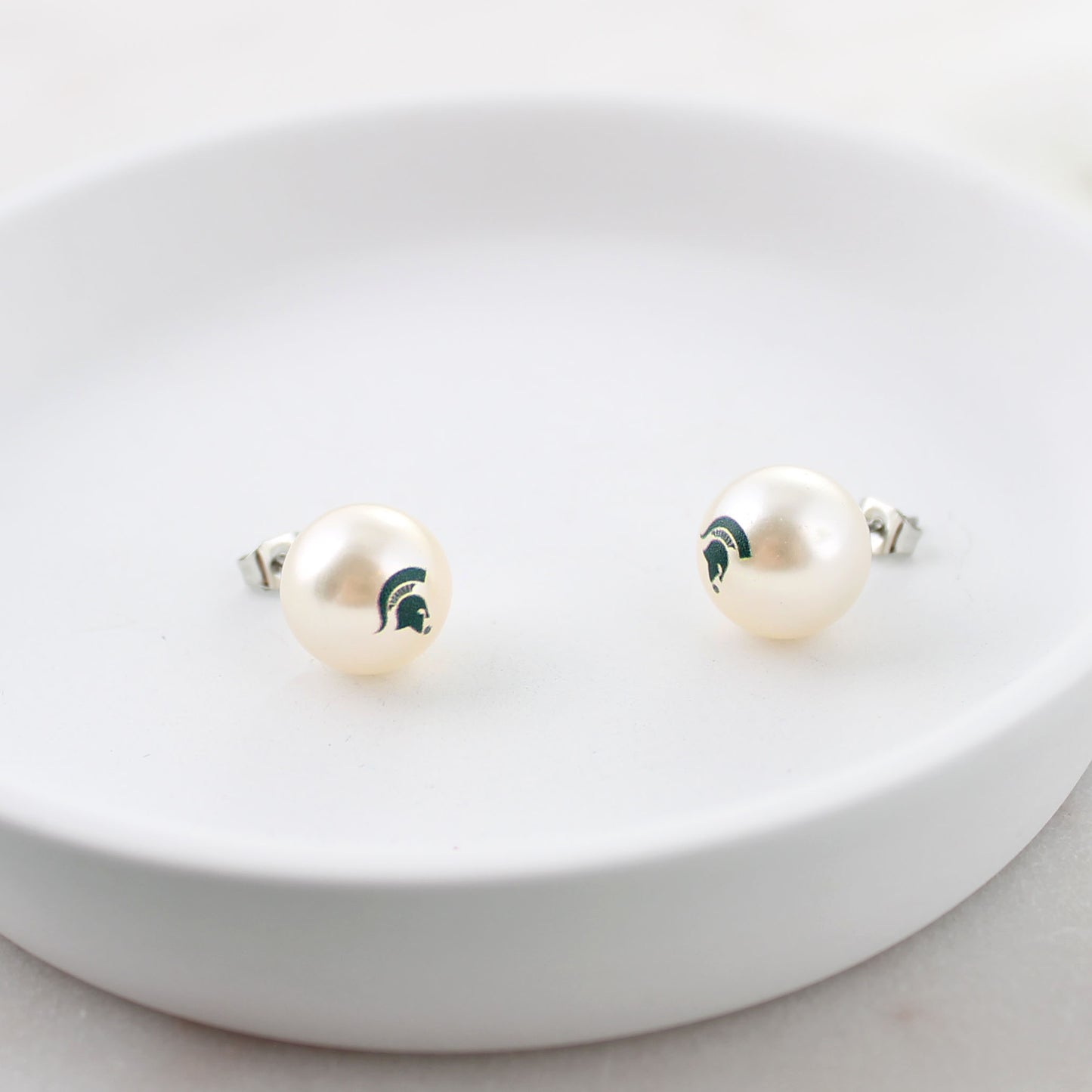 Michigan State Logo Pearl Stud Earrings